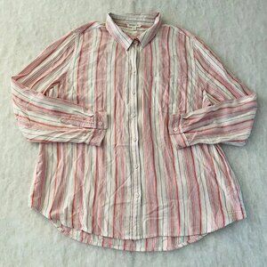Beach Launch Lounge Womens Pink & White Striped Button Up Shirt Size X-Large